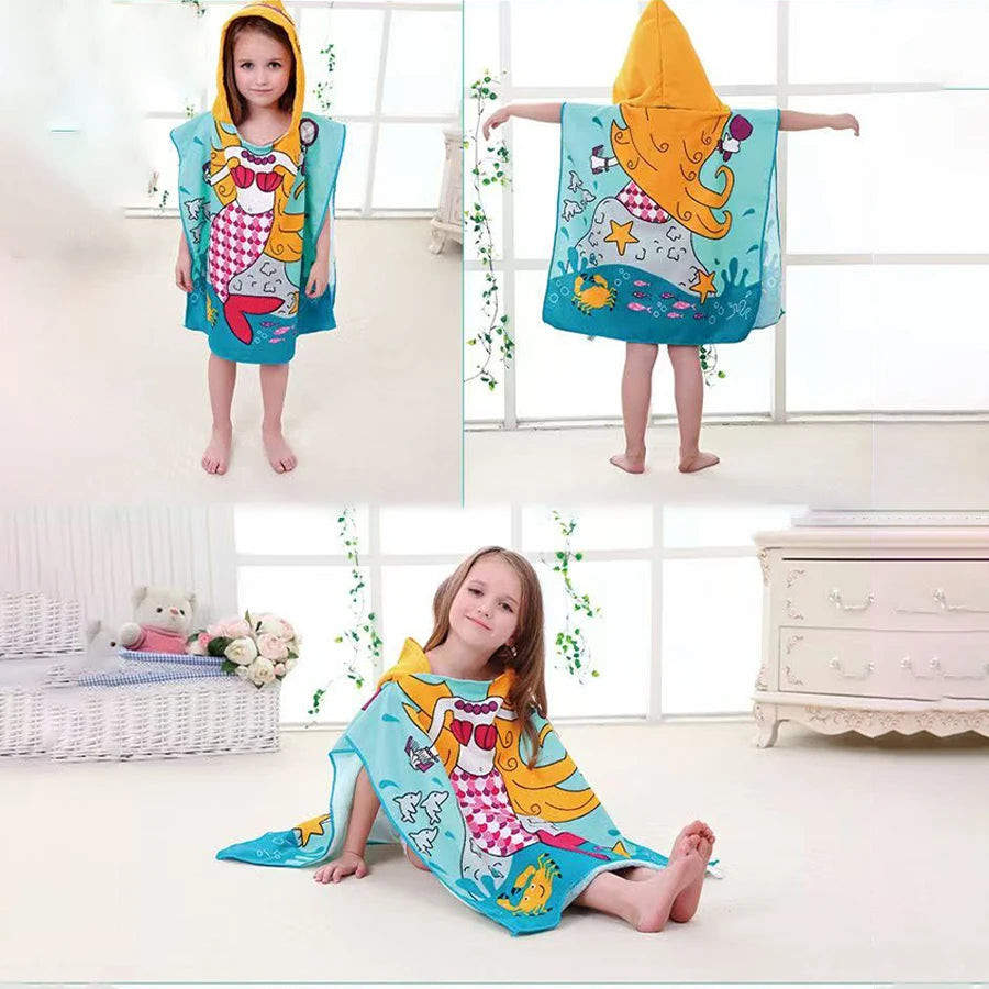 Children's Cartoon Hooded Beach Towel, Baby Bath Cape, Infant Bathrobe, Absorbent and Quick-Drying, Suitable for Bathing, Swimming Pool, Beach Vacations, All Seasons, and a Great Holiday Gift Choice