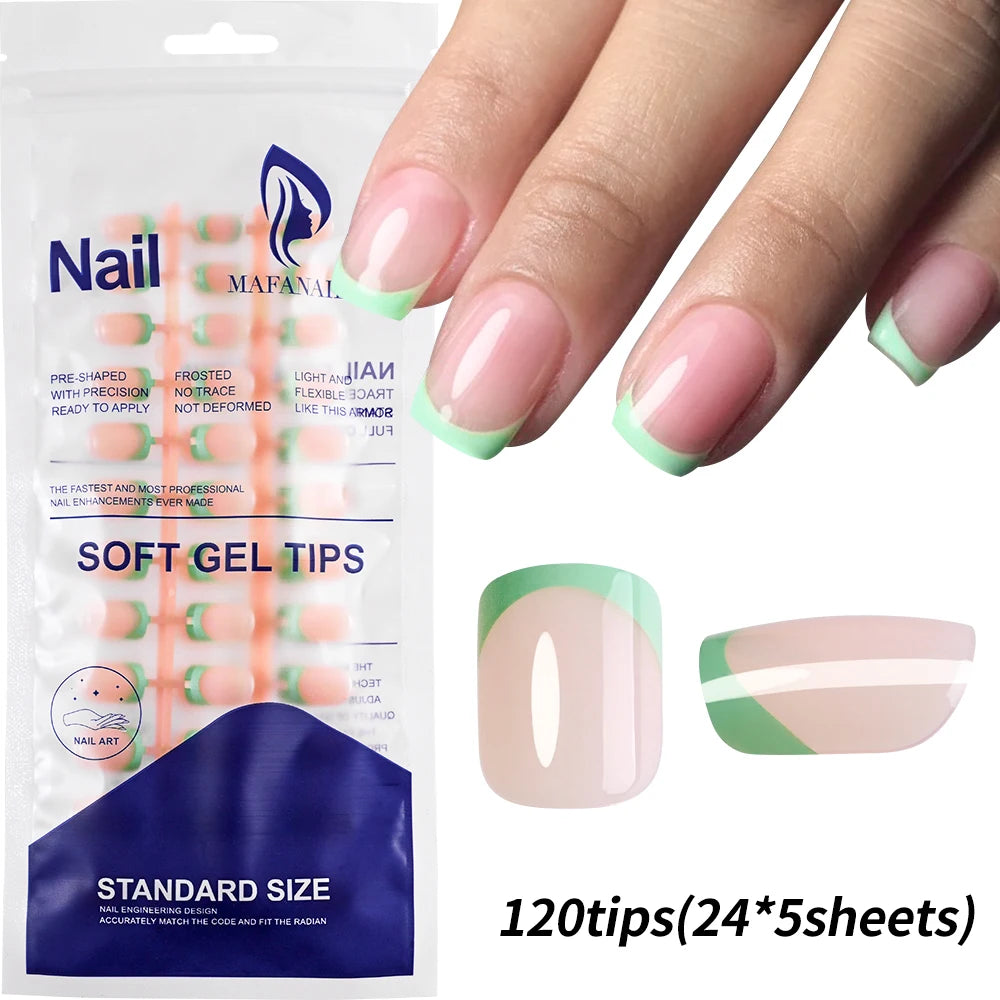 120Pcs Glossy Medium Coffin Press On Nails Pink Gradient French Fake Nails Acrylic Full Cover Ballerina False Nails For Women