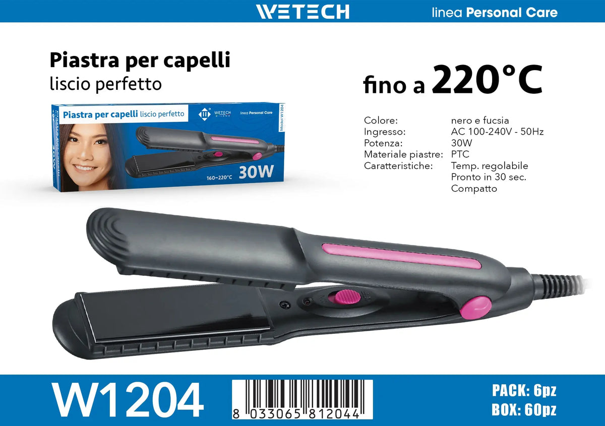 360° Swivel Power Cord Hair Straightener Flat Iron, 160‑220°C Adjustable Temperature