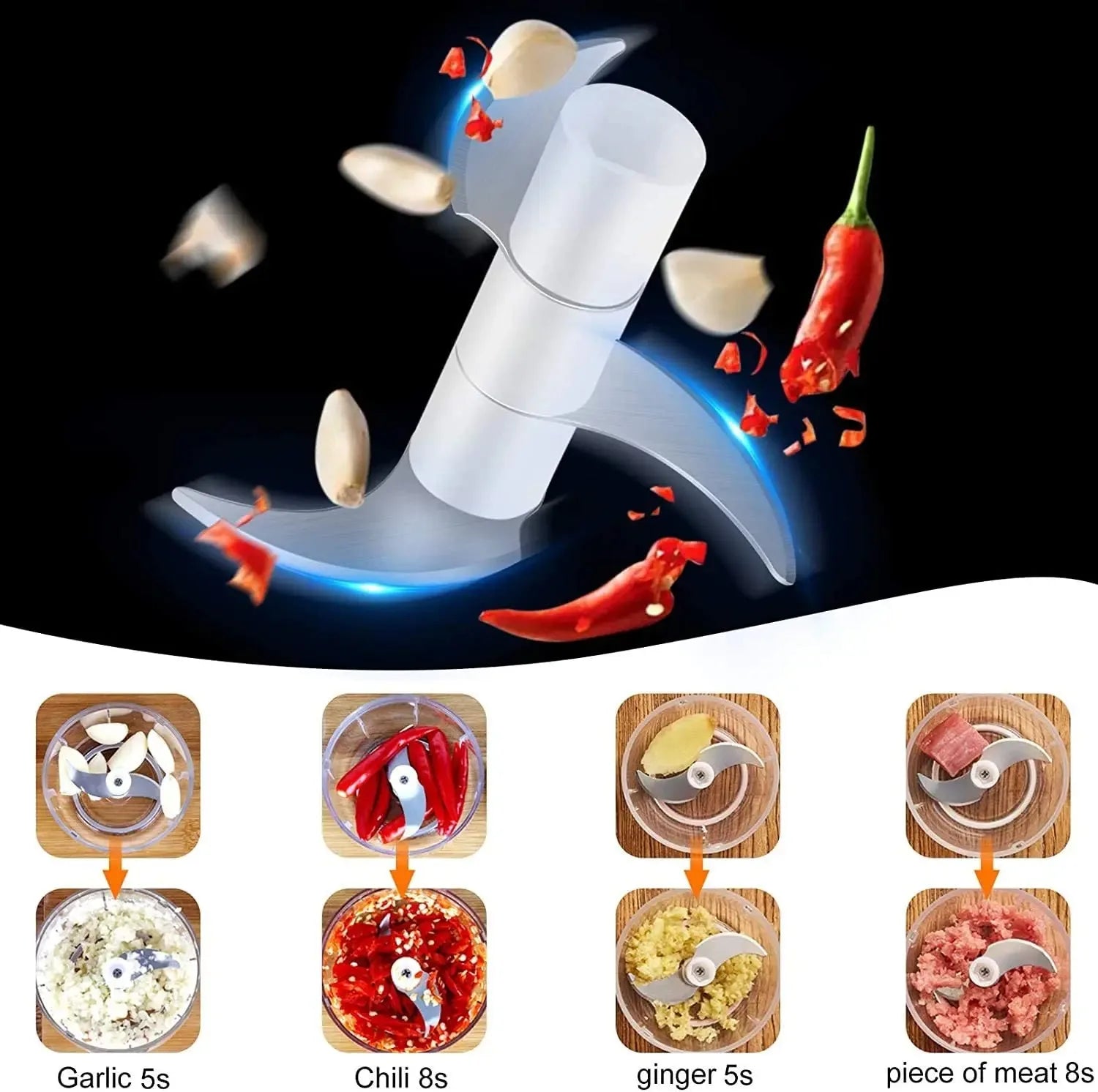 100ML/250ML Electric  Meat Mincer Garlic Chopper Rotate Garlic Press Crusher Vegetable Onion Cutter Kitchen Cooking Accessories