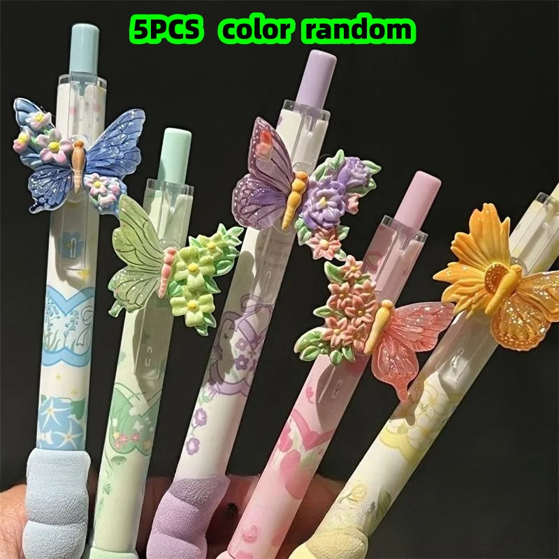 5-Piece Set of Black Gel Pens with Random Colors