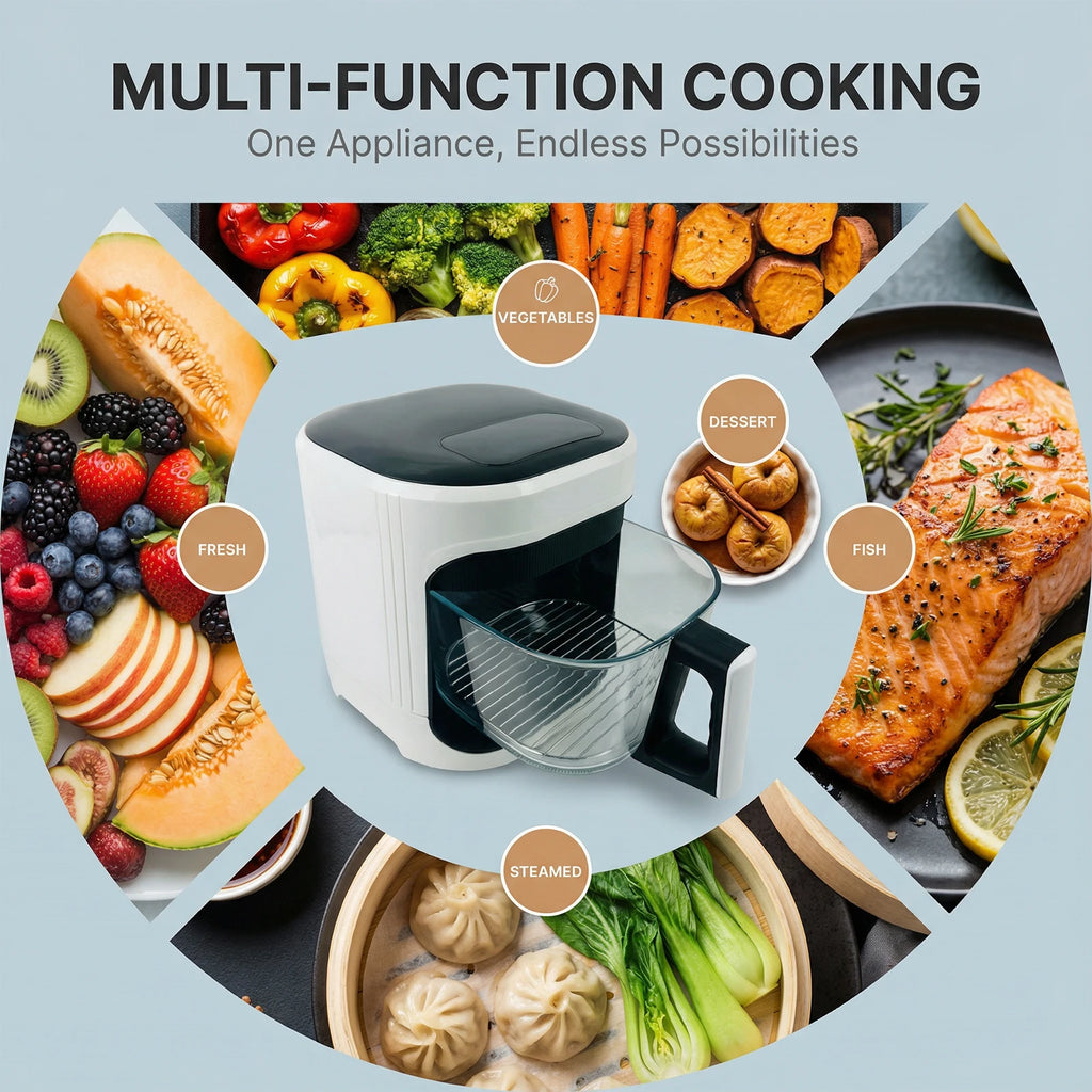 Podofo 1350W Air Fryer 5L with Touch Control Adjustable Temperature Up to 200°C Oil-free Cooking 7 Preset Menus for 3-5 People