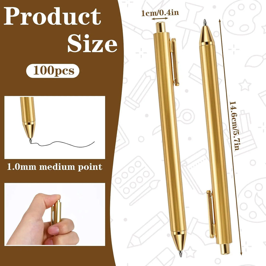 Gold Slim Ballpoint Pens Bulk Retractable Black Ink 1 mm
