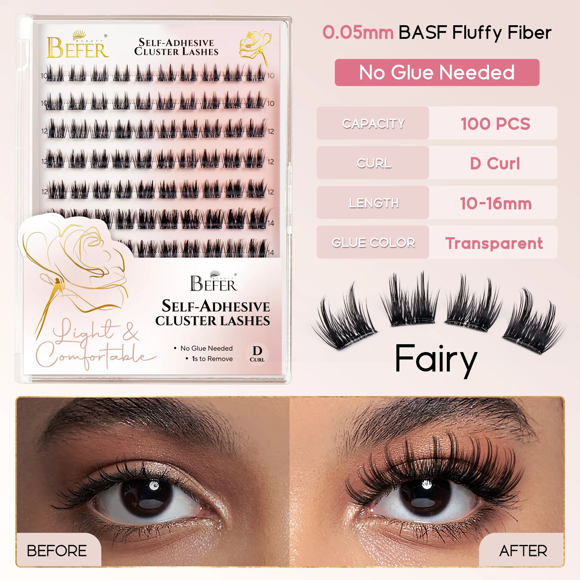 Befer Self-Adhesive Lash Clusters Clear Pre-Glued Eyelashes Cluster 150pcs Manga Natural Makeup Fluffy False Eyelashes Supplier