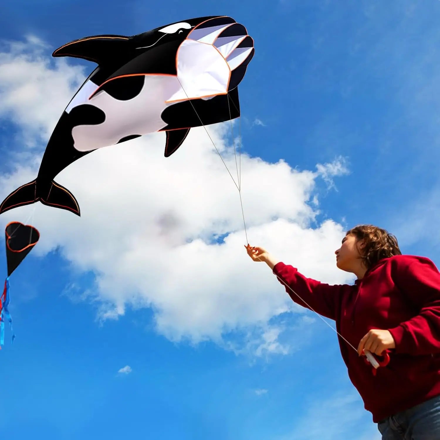 New Arrive  Outdoor Fun Sports Single Line 57Inch Black Software Whale/ Dolphin Kite / Animal Kites With 14cm Wheel Good Flying