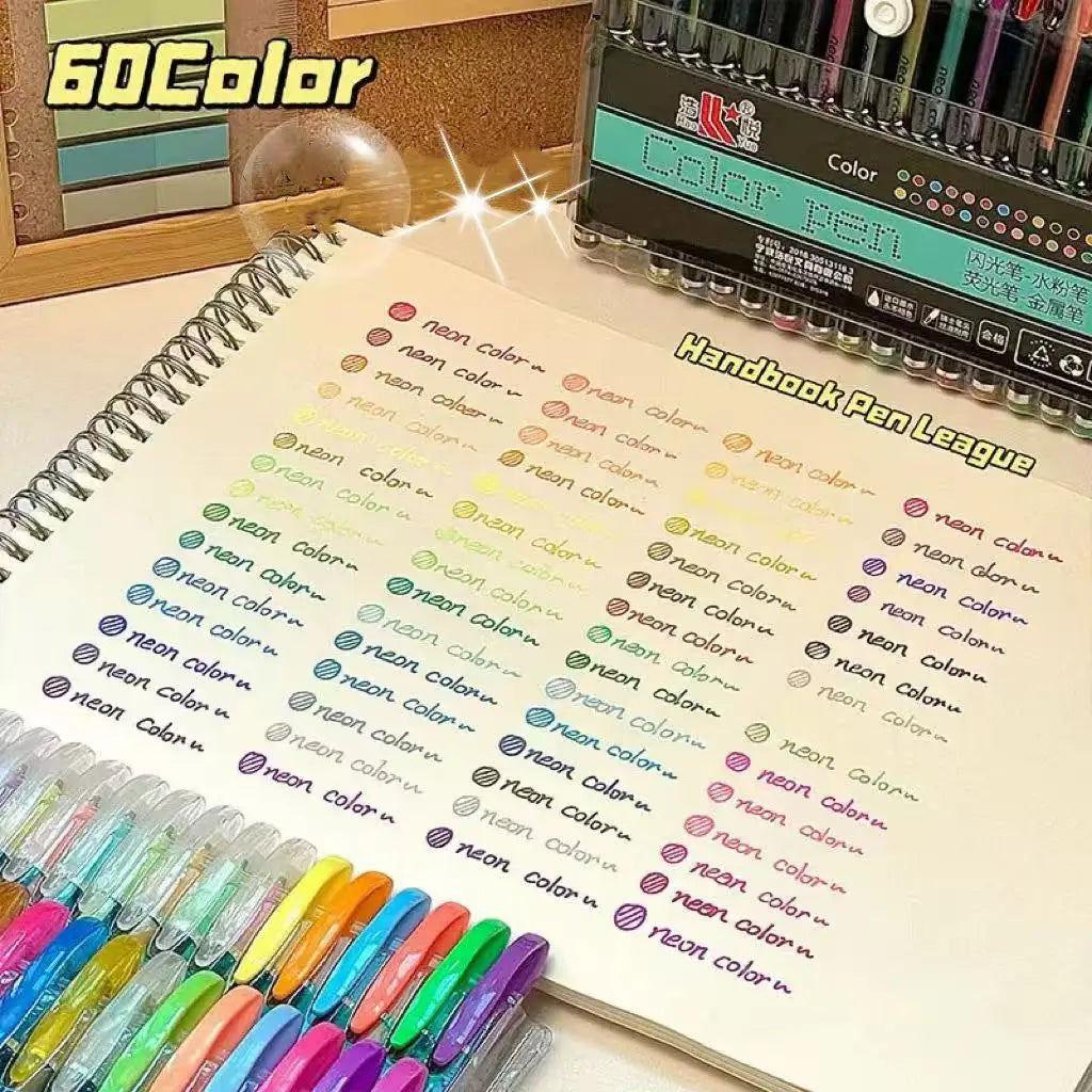 60Pcs Gel Pen Set Glitter Metallic Neon Pastel