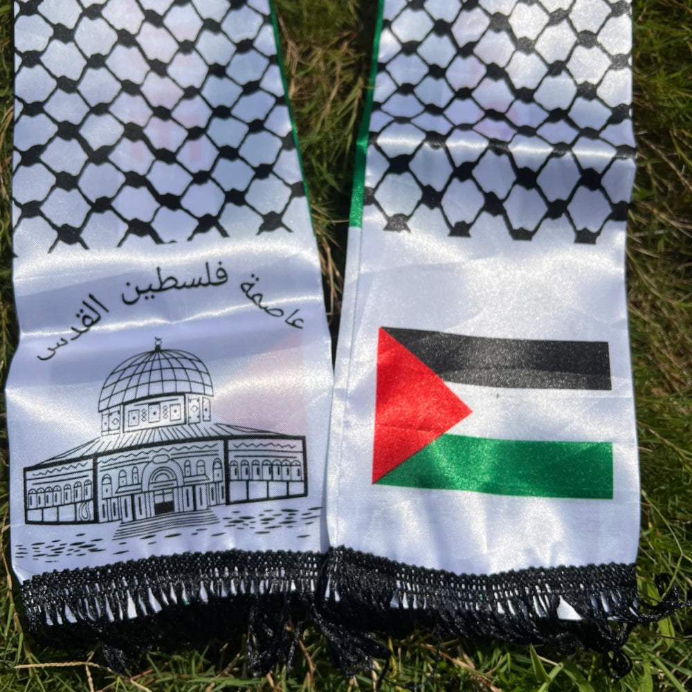 Palestine Scarf 130 x 14cm Palestine Printed Satin Face National Day Flag Palace Map Scarf Shawl