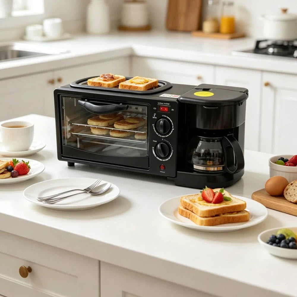 Multifunctional Breakfast Machine 3 in 1 Breakfast Maker Coffee Machine, Breakfast Station with 600 ml Coffee Maker +9 L Oven +Frying Pan, Toasters Breakfast Maker for Home Office