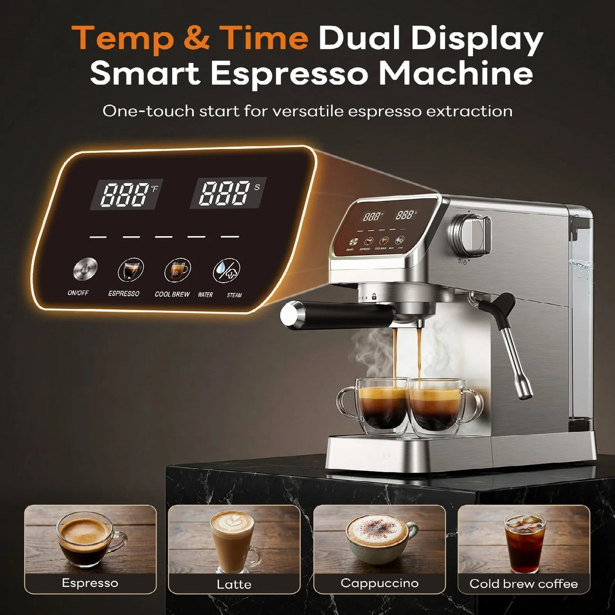 20 Bar Espresso Maker with Milk Frother and Touchscreen 1400W Fast Heat