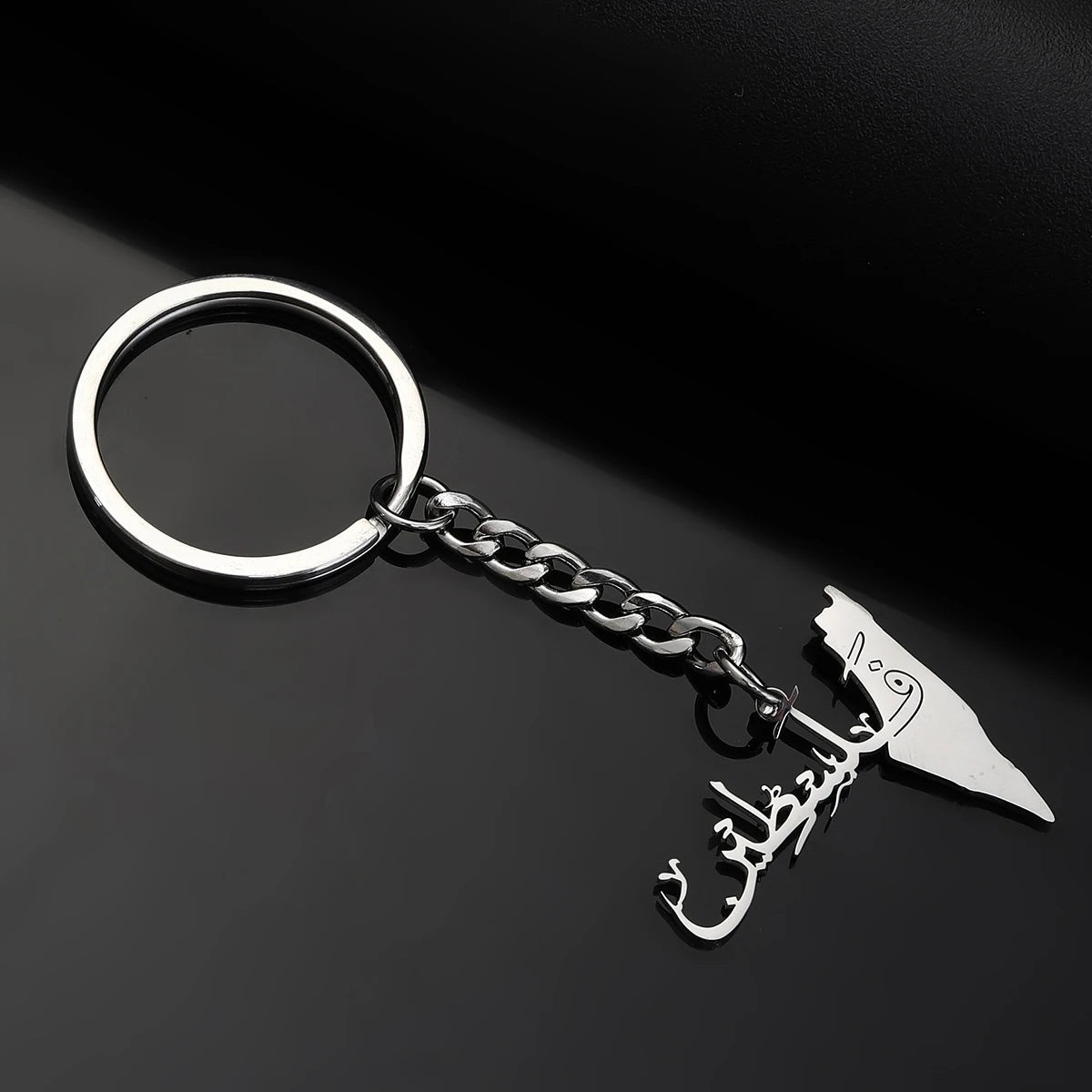 Stainless Steel Palestine in Arabic Map With Flag Keychain Jewelry