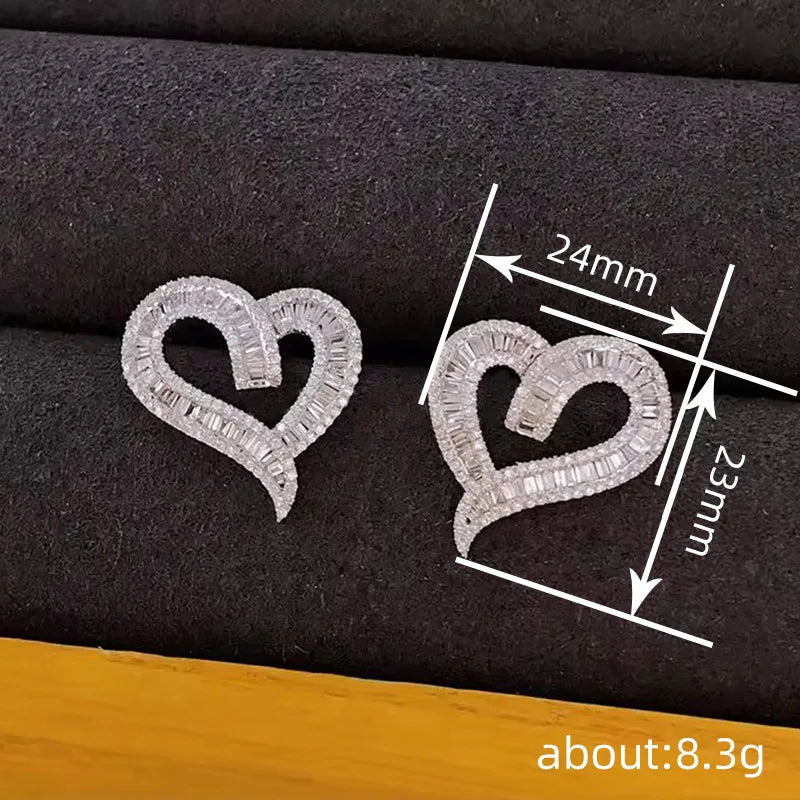 Huitan Romantic Heart Women Earrings Hollow Out Design Inlaid Shiny CZ for Wedding Engagement Anniversary Accessories Jewelry