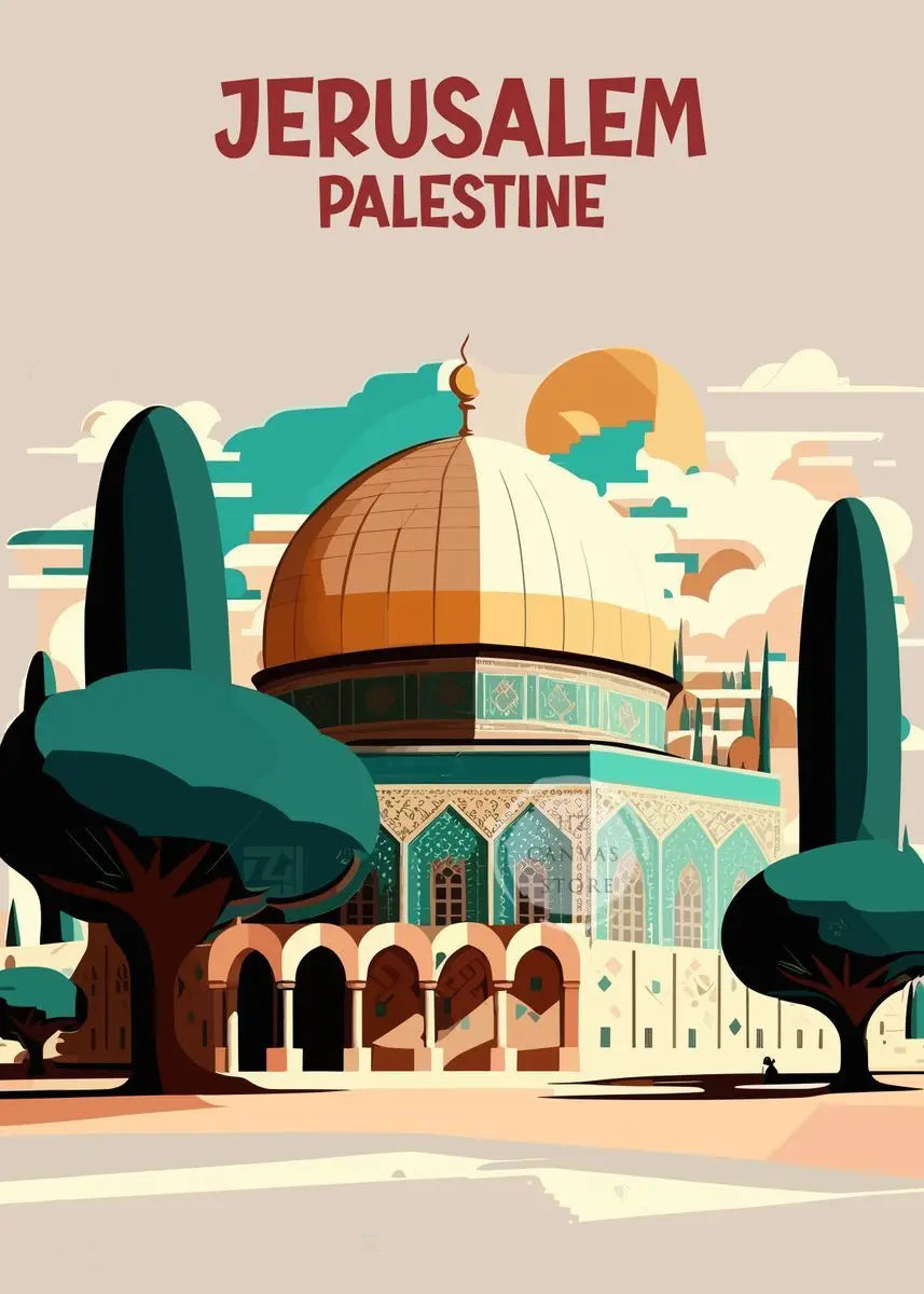 Jerusalem Palestine Travel Poster Religious Shrines Mosque Prints Canvas Painting Wall Art Pictures for Living Room Home Decor
