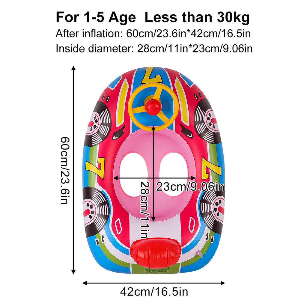 1PC Swimming Pool Float Ring Seat, Cute Car-shaped Inflatable Summer Beach Pool Tube with Handles (Blue and Pink)