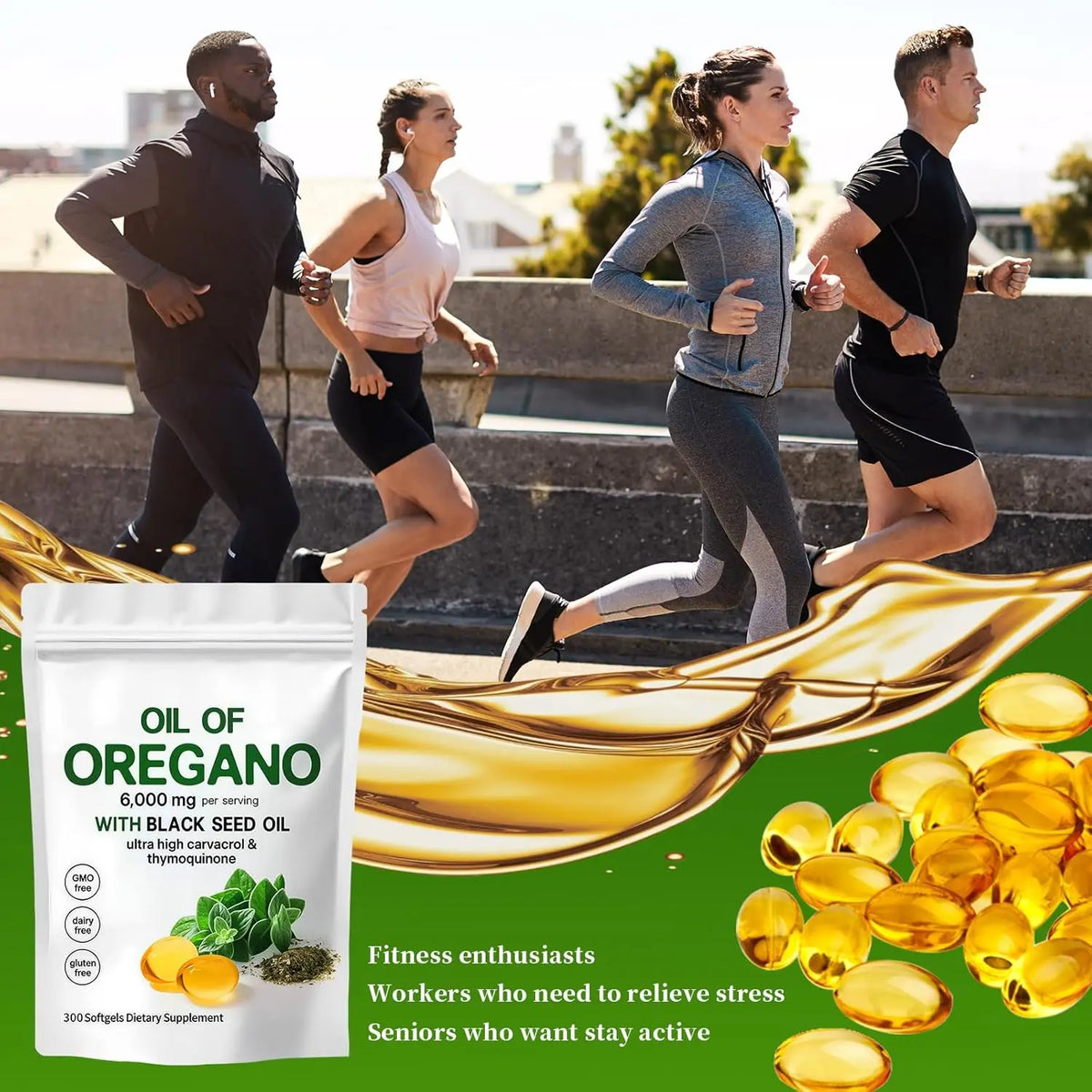 Oregano Oil with Black Seed Oil, 2-in-1 Organic Oregano Oil Capsules, 6000mg per serving, 300 softgels
