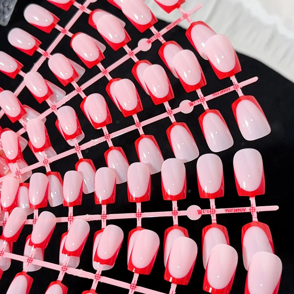 120pcs Simple Colorful Edge French Tip Fake Nails 12Sizes Medium  Square Press On Nail Glossy Full Cover Finish False Fingertips