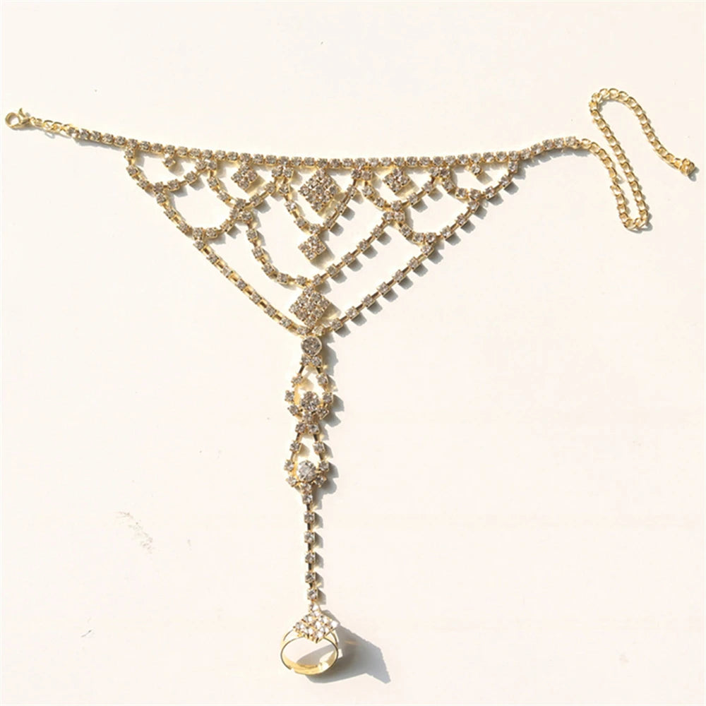 Summer Luxurious Beach Bridal Anklet Sexy 1pcs Rhinestone Anklet for Women Toe Ring Foot Chain Accessories Valentine's Day Gift