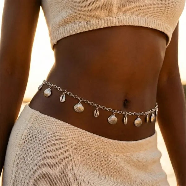 Summer Bohemian Waist Chain For Women Rice Beads Sea Star Shell Conch Starfish Pendant Body Chain Beach Vacation Bikini Jewelry