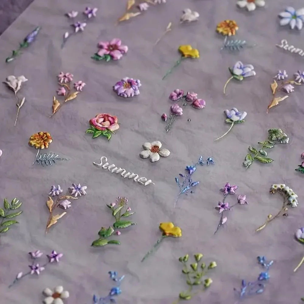 1pc Flower Nail Stickers Summer Floral Leaf Plant 5D Embossed Nail Slider Decals Self-Adhesive Nail Art Supplies Manicure Decor