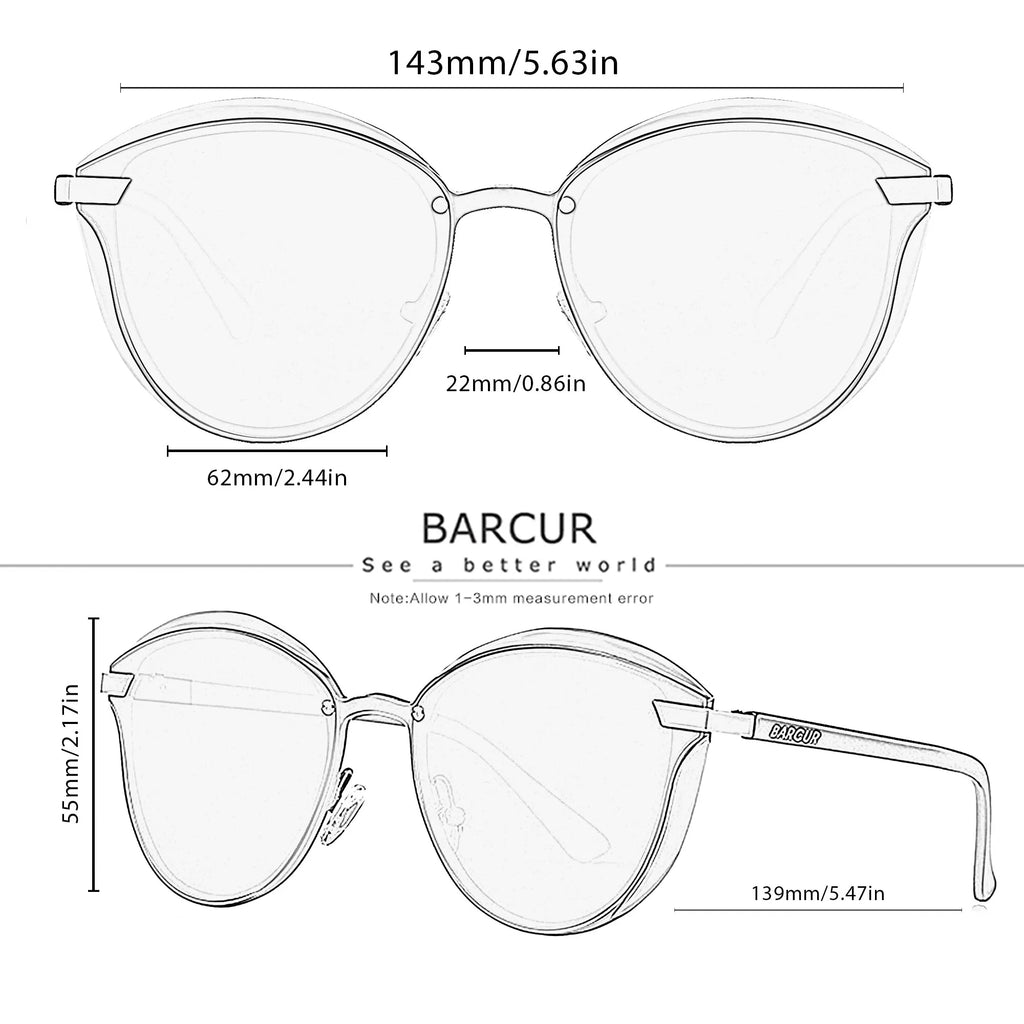 BARCUR Style Polarized Sunglasses For Women Catmore Round Sun Glass Ladies Woman Eyewear Accessory UVAB Protection