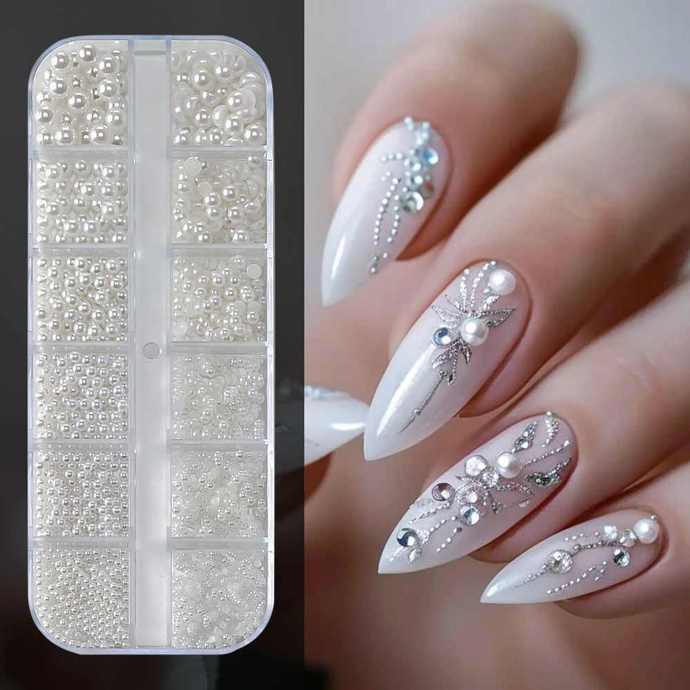 12Grids Silver Star Moon Glitter Nail Charms Mixed Metallic Tips Slice Rivet 3D FlatBack Gold Silver Star DIY Alloy Nail Studs_-
