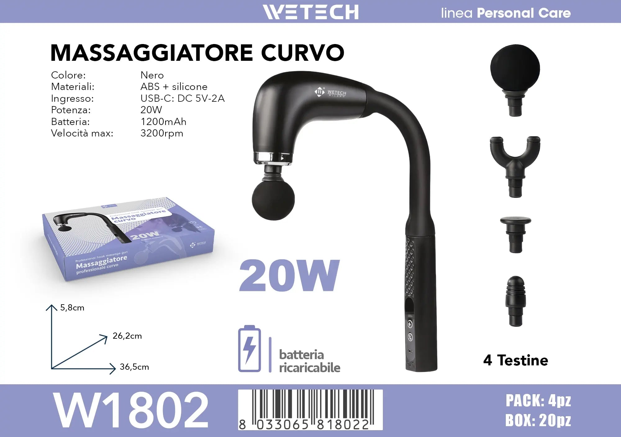 Percussion Deep Tissue Massage Gun 20W 28W Rechargeable Muscle Massager 4 Heads 3200-3600RPM For Gym Neck Back