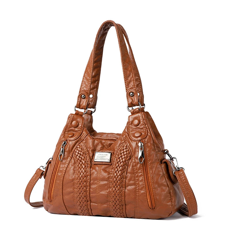 Women's retro crossbody bag, large capacity convertible shoulder bag and handbag, synthetic leather with zipper, suitable for da