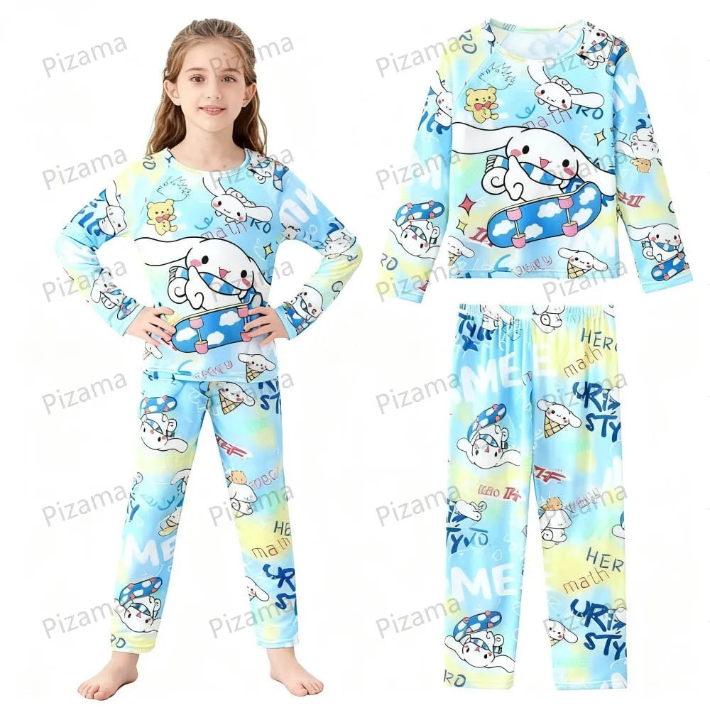 Sanrio Girls Pajamas Sets Full Sleeve Soft Hello Kitty Pyjamas Kids Cinnamoroll Pijamas Sleepwear Kuromi Baby Homewear Pjs