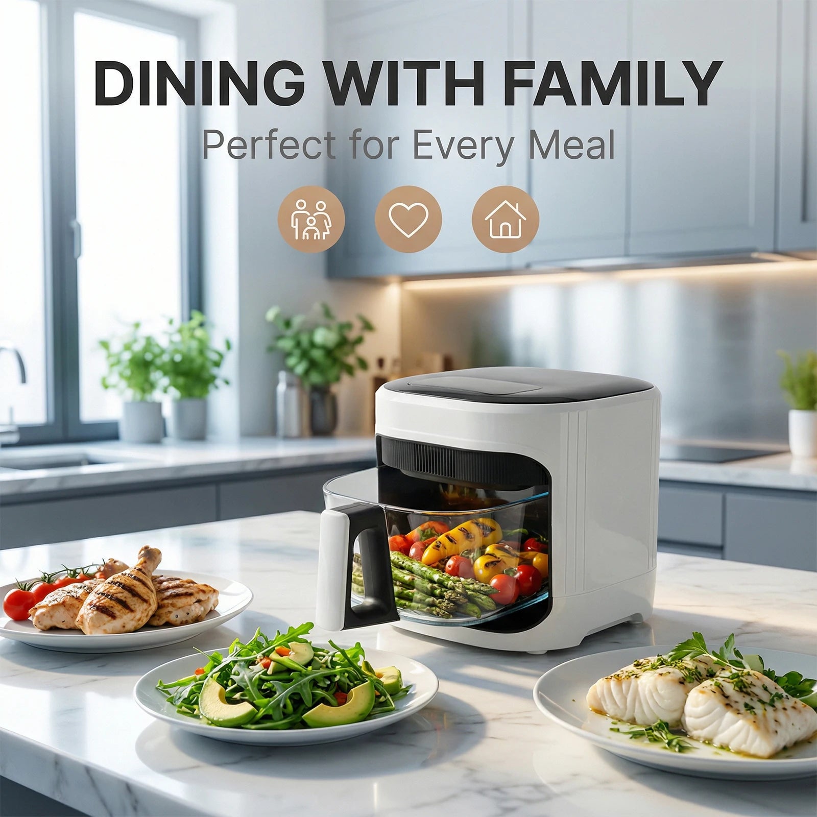 Podofo 1350W Air Fryer 5L with Touch Control Adjustable Temperature Up to 200°C Oil-free Cooking 7 Preset Menus for 3-5 People
