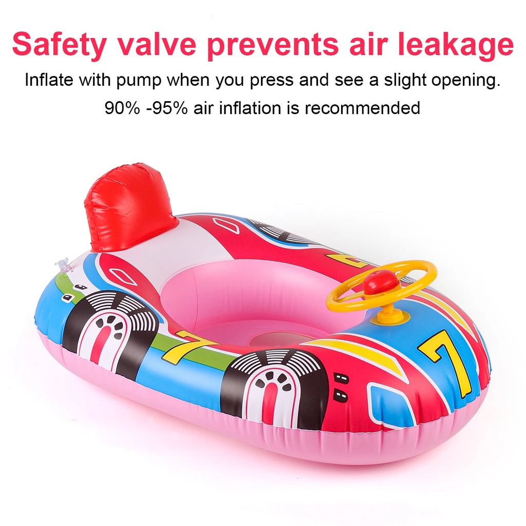 1PC Swimming Pool Float Ring Seat, Cute Car-shaped Inflatable Summer Beach Pool Tube with Handles (Blue and Pink)