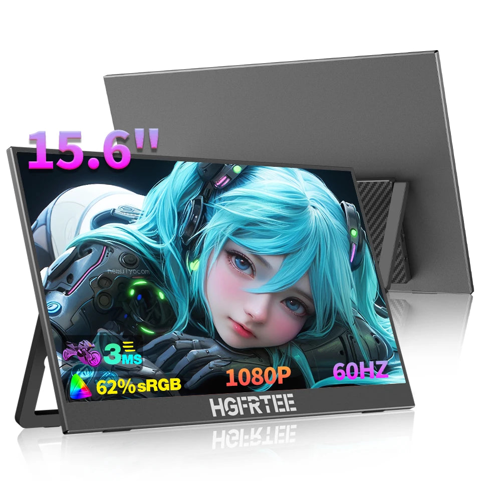HGFRTEE 15.6 Inch Portable Monitor, FHD-IPS Laptop External Second Screen,