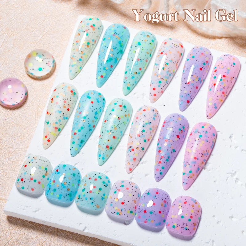MEET ACROSS 7ml Yogurt Gel Nail Polish Cake Candy Color Sequins