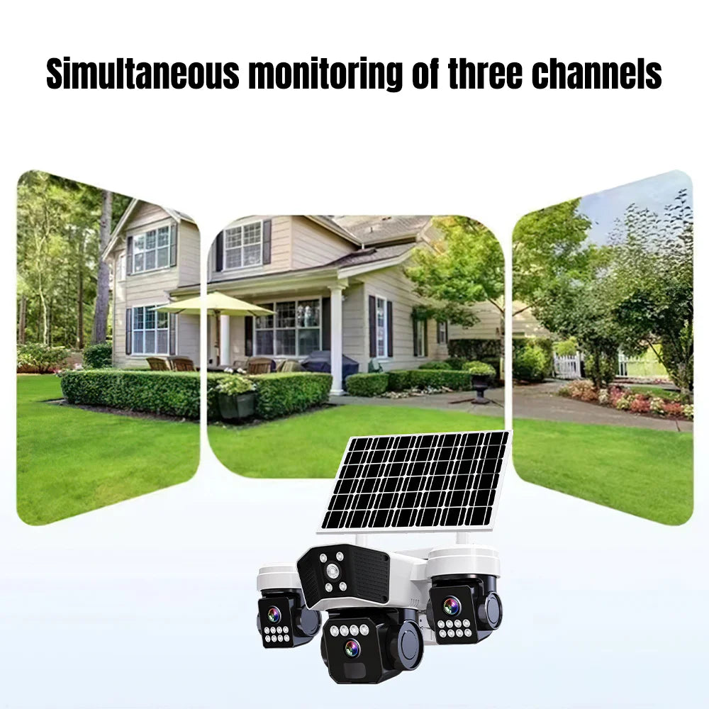 6MP Three Lens Solar Security Camera Wireless WiFi Outdoor