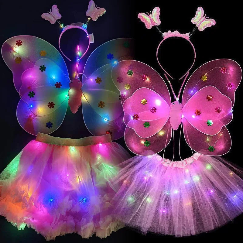 Luminous Butterfly Fairy Wings Flashing Butterfly Skirt Suit