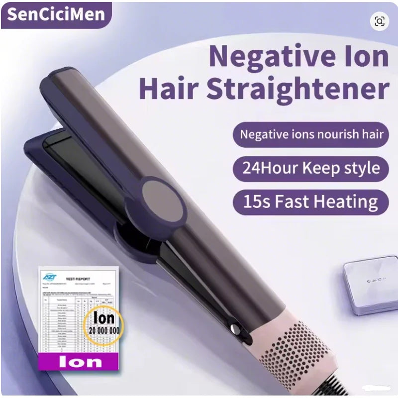 SenCiciMen 2-in-1 Air Straight & Dryer Combo - Negative Ion Heated Flat Iron for Fast, Long-Lasting