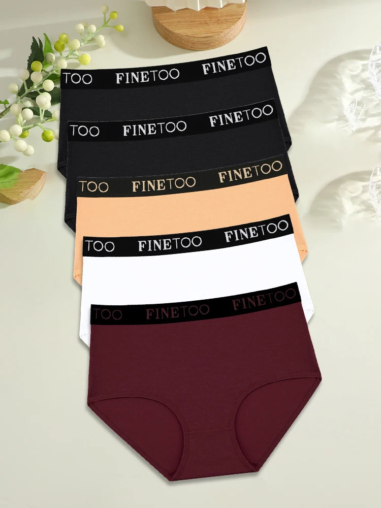 FINETOO 5PCS Cotton Seamless High Waist Underwear