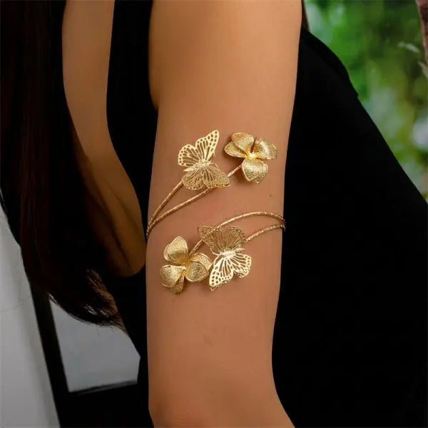 Boho Gold Color Leaf Upper Arm Cuff Bracelet for Women