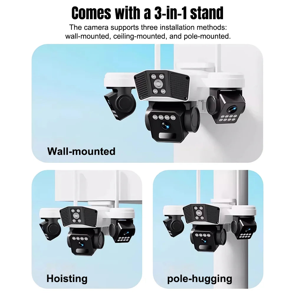 6MP Three Lens Solar Security Camera Wireless WiFi Outdoor