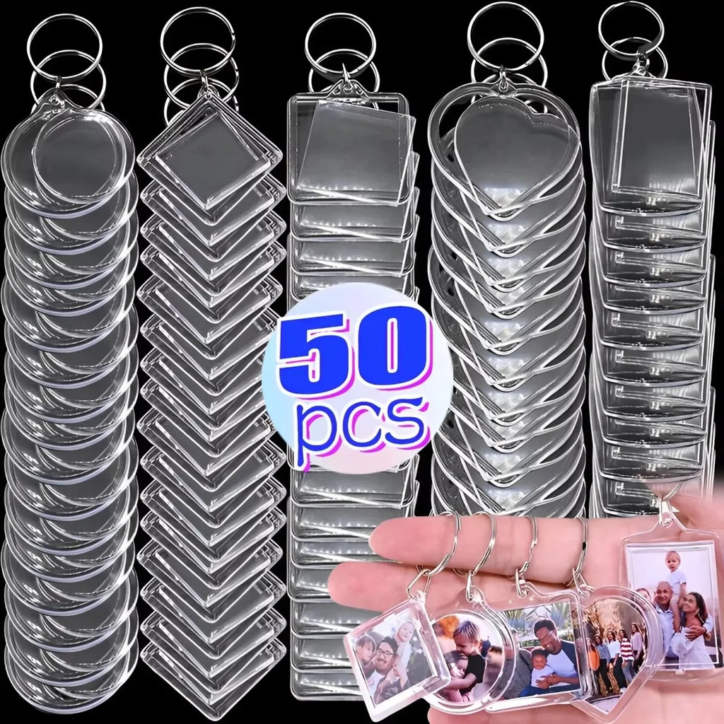 5-50Pcs Acrylic Blank Transparent Photo Frame Keychain Tassels Snap-In
