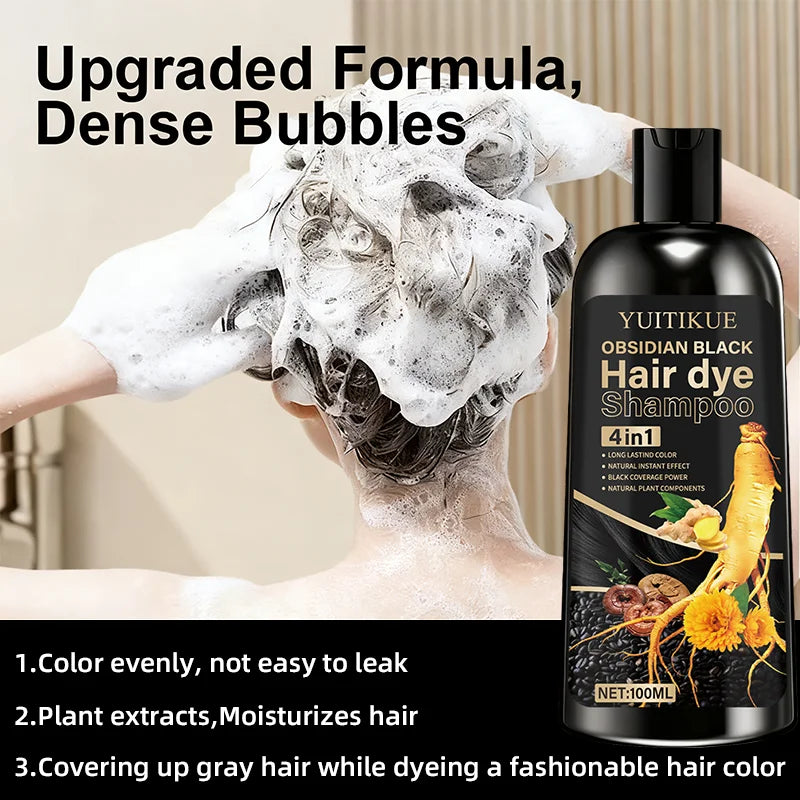 Hair Dye Shampoo 100ml - 4-in-1 Plant Formula, Lasting Color