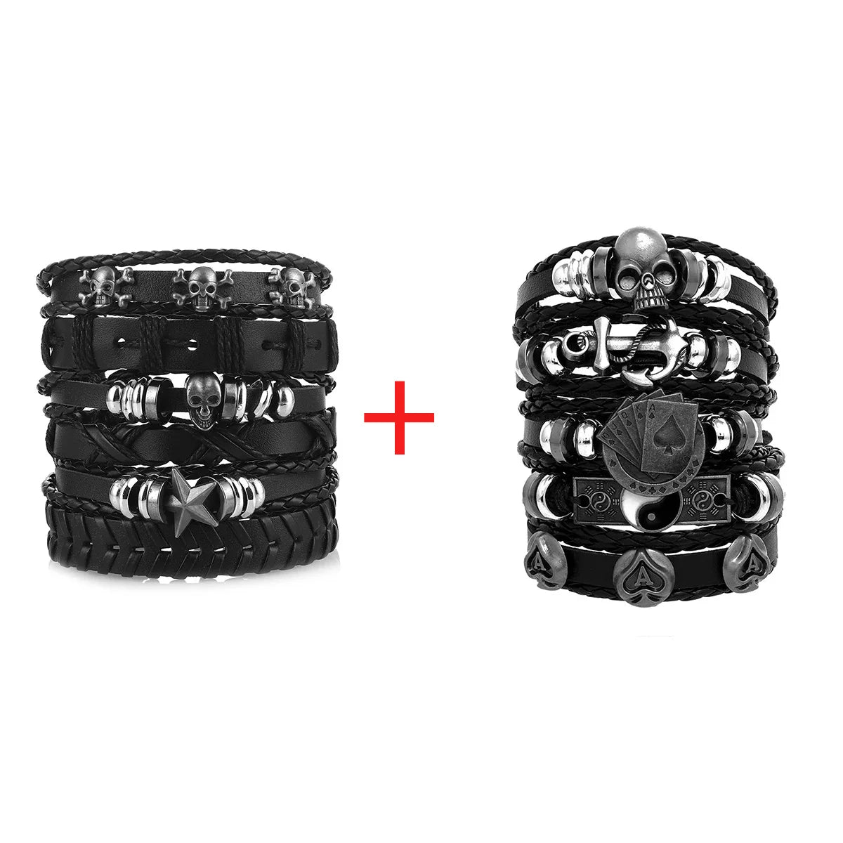 Fashion Bracelet Viking  Bracelet For Men Hand Bracelets Woven Skull Hand Jewelry Adjustable Leather Set viking man bracelet