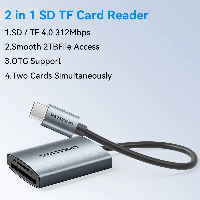 Vention SD 4.0 Card Reader 312Mbps USB 3.0 Type C to SD Micro