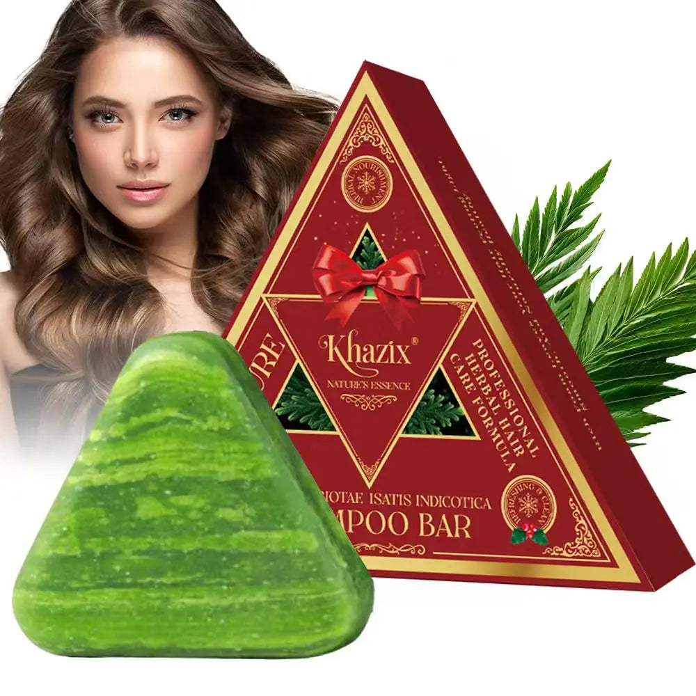 Green Triangle Soap Shampoo Bar with Usman Grass - Natural Cypress Leaf Solid Shampoo Bar for Natural Herbal Hair Care, Calming