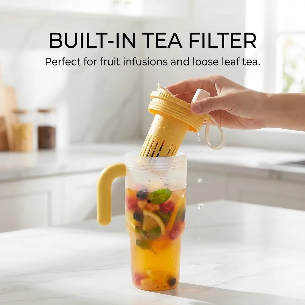 850ML Large Capacity Tumbler With Handle&Strainer Sport Portable Plastic Straw Water Cup Heat Resistant Leak-proof Water Bottle