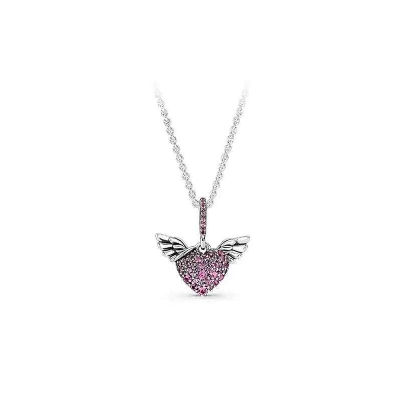 Fashionable Heart Pendant Necklace S925 Pure Silver Zircon