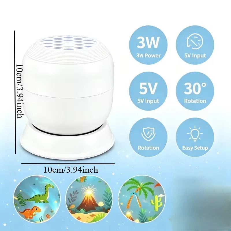 Mini 360° Rotating Night Light Projector – USB Jurassic Dinosaur