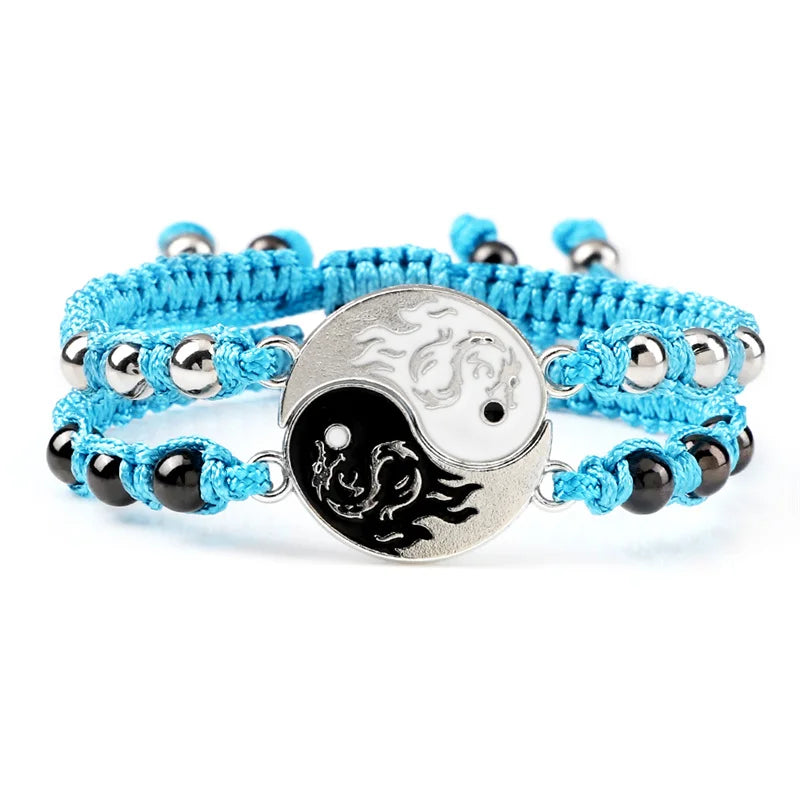 2Pcs/set Dragon Tai Chi Gossip Braided Bracelet for Women Men Best Friends Adjustable Yin Yang Bracelets Fashion Couple Jewelry