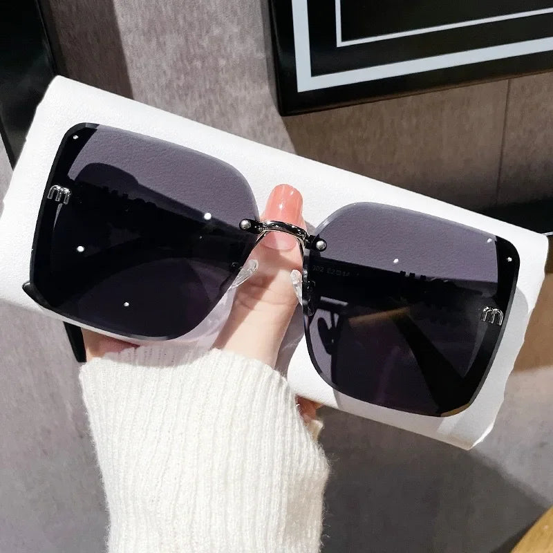 Cutting Rimless Square Sunglasses Women Luxury Design Sun Glasses Ladies Vintage Trendy Driving Eyewear Ladies Sexy Shades Uv400
