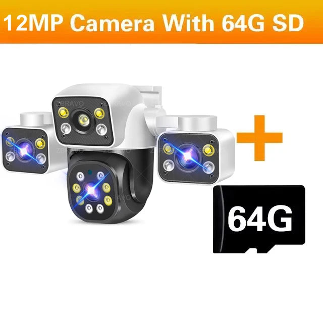 Tuya SmartLife 3 Screens Outdoor WiFi Security Camera PTZ 6K 12MP