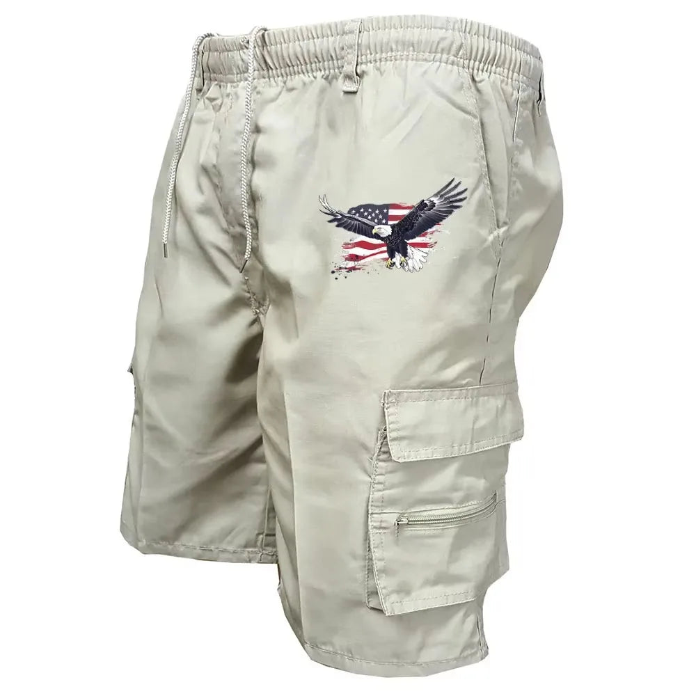 American Flag Printed Cargo Shorts Independence Day Eagle Shorts