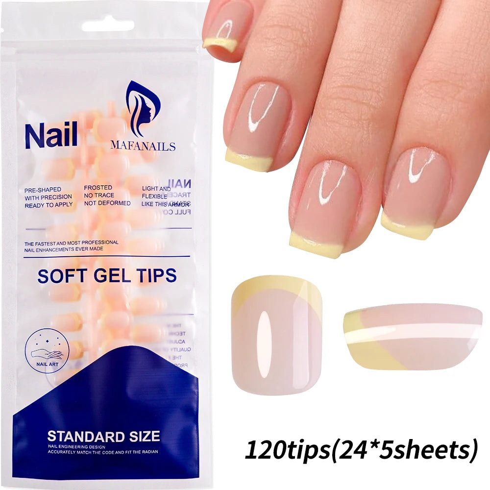 120Pcs Glossy Medium Coffin Press On Nails Pink Gradient French Fake Nails Acrylic Full Cover Ballerina False Nails For Women